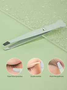 1pc Stainless Steel Eyebrow Tweezer - Green - View 1