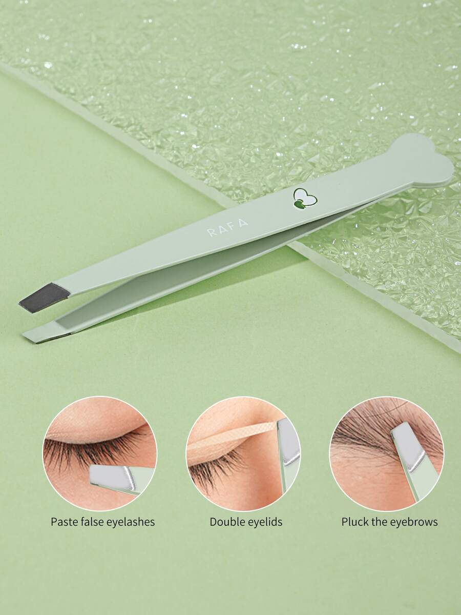 1pc Stainless Steel Eyebrow Tweezer - Green - View 1