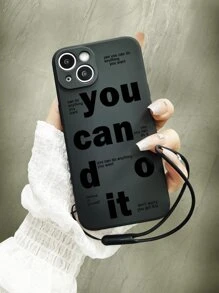 Letter Graphic Phone Case With Lanyard - Black - View 1