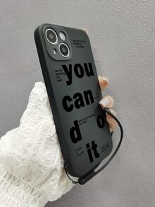 Letter Graphic Phone Case With Lanyard - Black - View 3