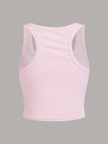 ROMWE 半扣罗纹背心，学校 - 粉色 - 查看 2