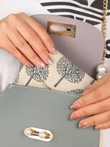 1pc Tree Print Sanitary Napkin Storage Bag, Modern Fabric Plant Print Tampon Storage Bag For Sanitary Napkin For Travel Storage Bag,Makeup Bag,Cosmetic Bag,Vacation Organizer,Large Capacity Makeup Organizer Makeup Case, For Lipstick, Brush, Skincare, Mobile Phone, Coin, Small Items, For Home,Gift,Vacation And Festival Halloween Christmas Multifunctional Use,Boho Vibes - Khaki - View 5