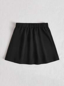 SHEIN 女孩素色百褶帶扣細節半身裙