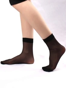 2pairs Solid Crew Socks, Fall Socks - Black - View 3