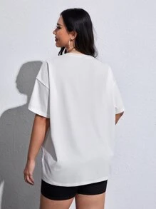SHEIN EZwear Plus Letter Patched Drop Shoulder Tee - White - View 5