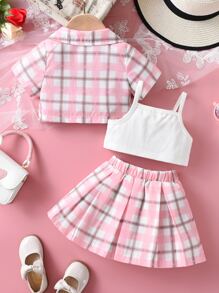 嬰兒格紋印花西裝領襯衫和百褶半身裙和吊帶上衣 - 彩色 - 查看 2