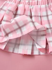 嬰兒格紋印花西裝領襯衫和百褶半身裙和吊帶上衣 - 彩色 - 查看 5