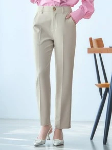 DAZY Solid Slant Pocket Suit Trousers - White - View 3