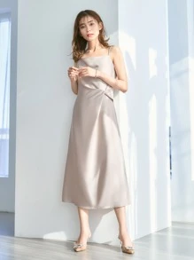 DAZY Draped Collar Cami Dress - Beige - View 5