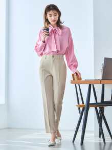 DAZY Solid Slant Pocket Suit Trousers - White - View 14