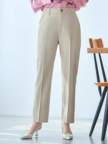 DAZY Solid Slant Pocket Suit Trousers - White - View 16