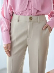 DAZY Solid Slant Pocket Suit Trousers - White - View 7