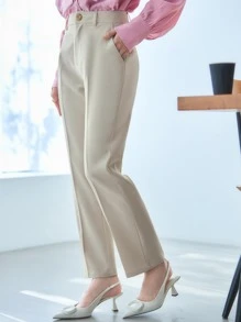 DAZY Solid Slant Pocket Suit Trousers - White - View 8