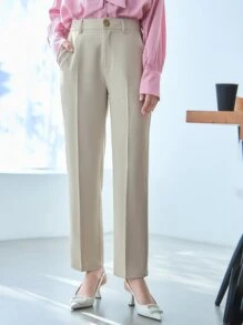 DAZY Solid Slant Pocket Suit Trousers - White - View 10