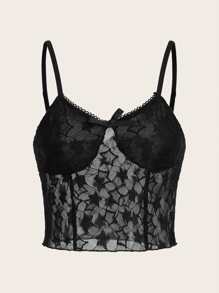 Áo khoác và áo lót dành cho xe tăng nữ Nơ Bướm Tương phản ren cắt Hình học Gợi cảm - màu đen - Xem 1