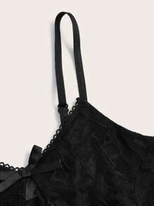 Áo khoác và áo lót dành cho xe tăng nữ Nơ Bướm Tương phản ren cắt Hình học Gợi cảm - màu đen - Xem 3