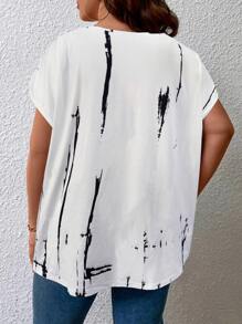 SHEIN LUNE Plus Tie Dye Print Batwing Sleeve Tee Graphic Tees Women Tops - White - View 2