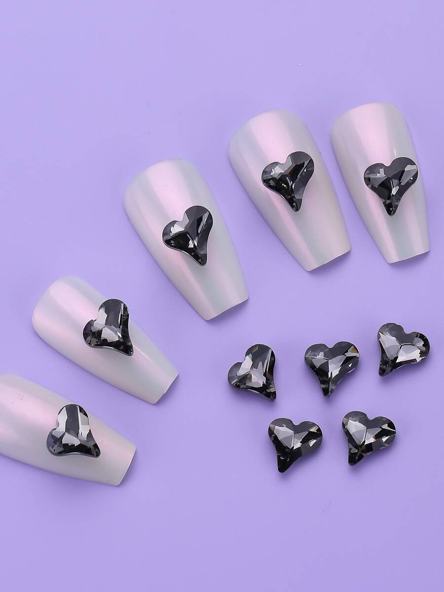 10 件裝透明灰色愛心造型美甲裝飾