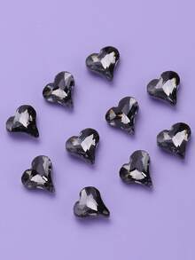 10 件裝透明灰色愛心造型美甲裝飾
