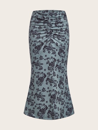 تنورة بحافة حورية البحر طباعة بيزلي ثنية