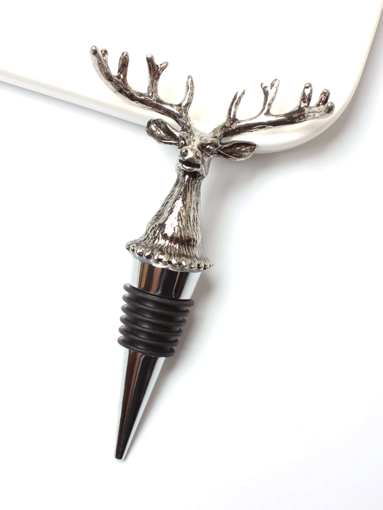1pc Zinc Alloy Wine Stopper, Multifunction Creative Deer Design Wine Bottle Stopper For Kitchen And Bar - Silver - View 1