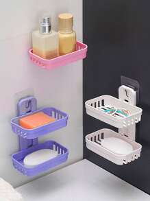 1 件塑料双层壁挂式肥皂盒，简约悬挂式肥皂架，适用于浴室浴室装饰夏季 - 米色 - 查看 6