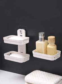 1 件塑料双层壁挂式肥皂盒，简约悬挂式肥皂架，适用于浴室浴室装饰夏季 - 米色 - 查看 3