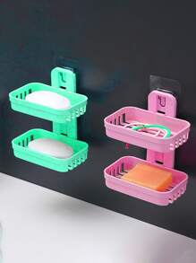 1 件塑料双层壁挂式肥皂盒，简约悬挂式肥皂架，适用于浴室浴室装饰夏季 - 米色 - 查看 7