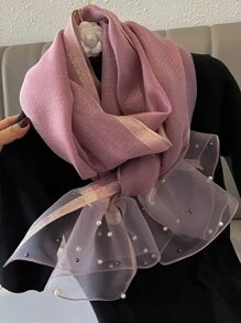 優雅假珍珠裝飾圍巾 - 藕粉色 - 查看 1