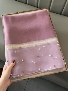 優雅假珍珠裝飾圍巾 - 藕粉色 - 查看 2