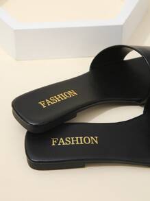 Women Single Band Flat Sandals, Elegant Black Summer Slide Sandals - Black - View 3
