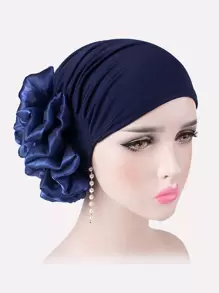 1 pieza de gorro de pañuelo elástico para mujeres con diseño floral para gorro de cabello o turbante - Azul Marino - Ver 1