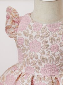 SHEIN Baby Girl Floral Jacquard Ruffle Trim Dress - Multicolor - View 3
