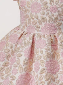 SHEIN Baby Girl Floral Jacquard Ruffle Trim Dress - Multicolor - View 4
