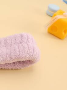 3pcs/set Solid Color Bath Headband & Bath Wrist Band, Simple Polyester Bath Headband Set For Bathroom - Mauve Purple - View 3