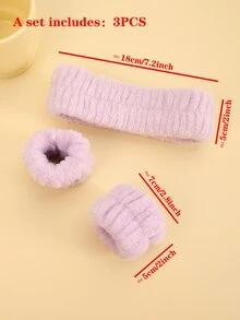 3pcs/set Solid Color Bath Headband & Bath Wrist Band, Simple Polyester Bath Headband Set For Bathroom - Mauve Purple - View 5
