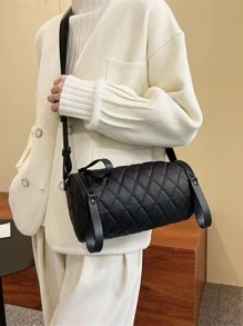 Mini Quilted Chi tiết Bucket Bag Túi đi học dành cho sinh viên tốt nghiệp, cô gái tuổi teen, sinh viên năm nhất, sinh viên năm hai, trung học cơ sở và trung học phổ thông, đại học và trung học phổ thông, hoàn hảo cho hoạt động ngoài trời, du lịch và quay lại trường học - màu đen - Xem 2