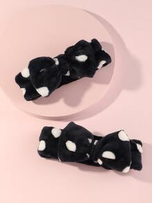 1pc Polka Dot Pattern Bath Headband - Black and White - View 3