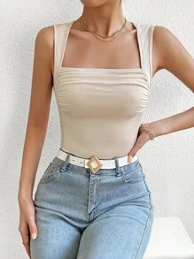 Calvaya Einfarbig Tank Top mit Rüschen