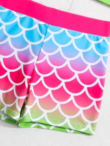 Young Girl Fish Scales & Ombre Print Shorts Bikini Set Summer Beach - Multicolor - View 3
