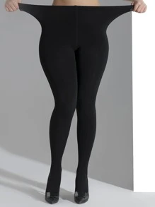 Solid Minimalist Plus Tights - Black - View 1