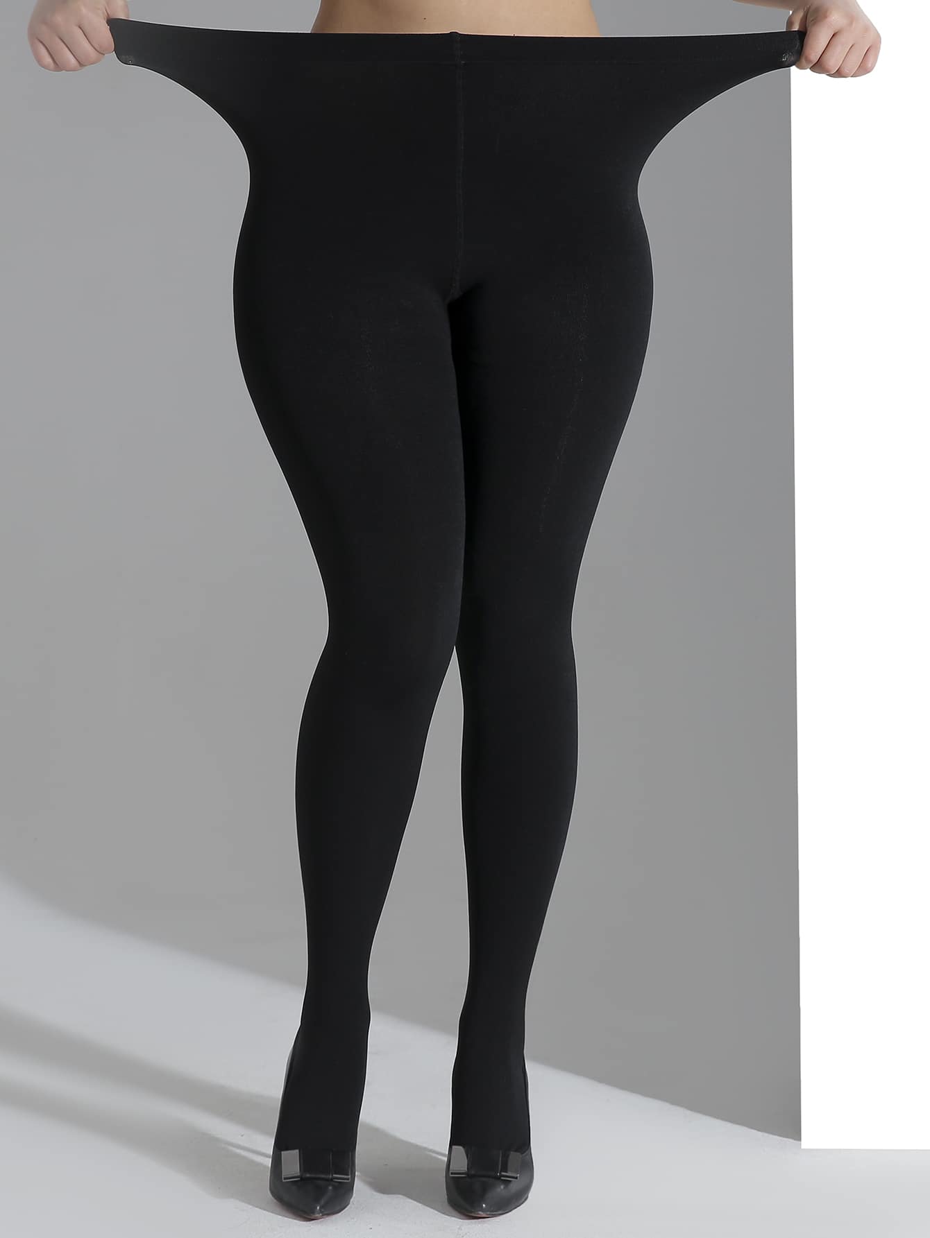 Solid Minimalist Plus Tights - Black - View 1