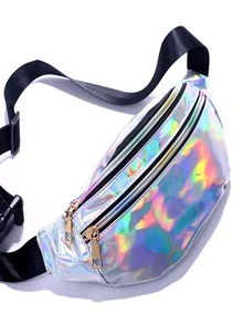 Riñonera holográfico miedoso cremallera PVC para diariamente - Plateado - Ver 1