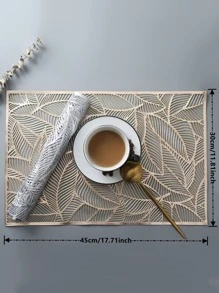 1pc PVC Placemat, Leaf Pattern Hollow Out Rectangle Place Mat For Dining Table - Silver - View 2