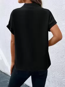 SHEIN Clasi Áo sơ mi nữ Khối Màu Giải trí - Đen và trắng - Xem 2