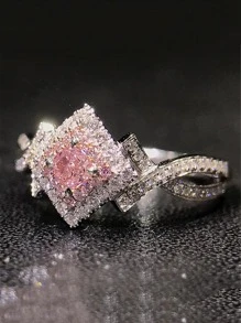 1 Anillo De Circonita Cúbica Rosa Que Cruzan - Plateado - Ver 2