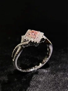 1 Anillo De Circonita Cúbica Rosa Que Cruzan - Plateado - Ver 3
