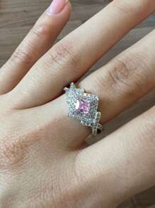 1 Anillo De Circonita Cúbica Rosa Que Cruzan - Plateado - Ver 4