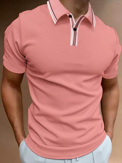 Manfinity Homme 男士條紋飾邊POLO衫