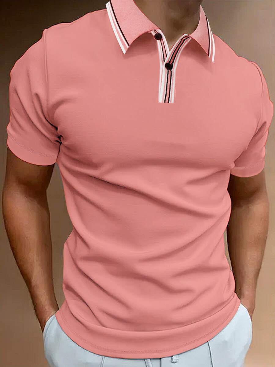 Manfinity Homme 男士條紋飾邊POLO衫